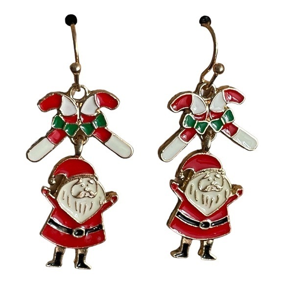 Christmas Candy Canes and Santa Earrings - Picture 1 of 5